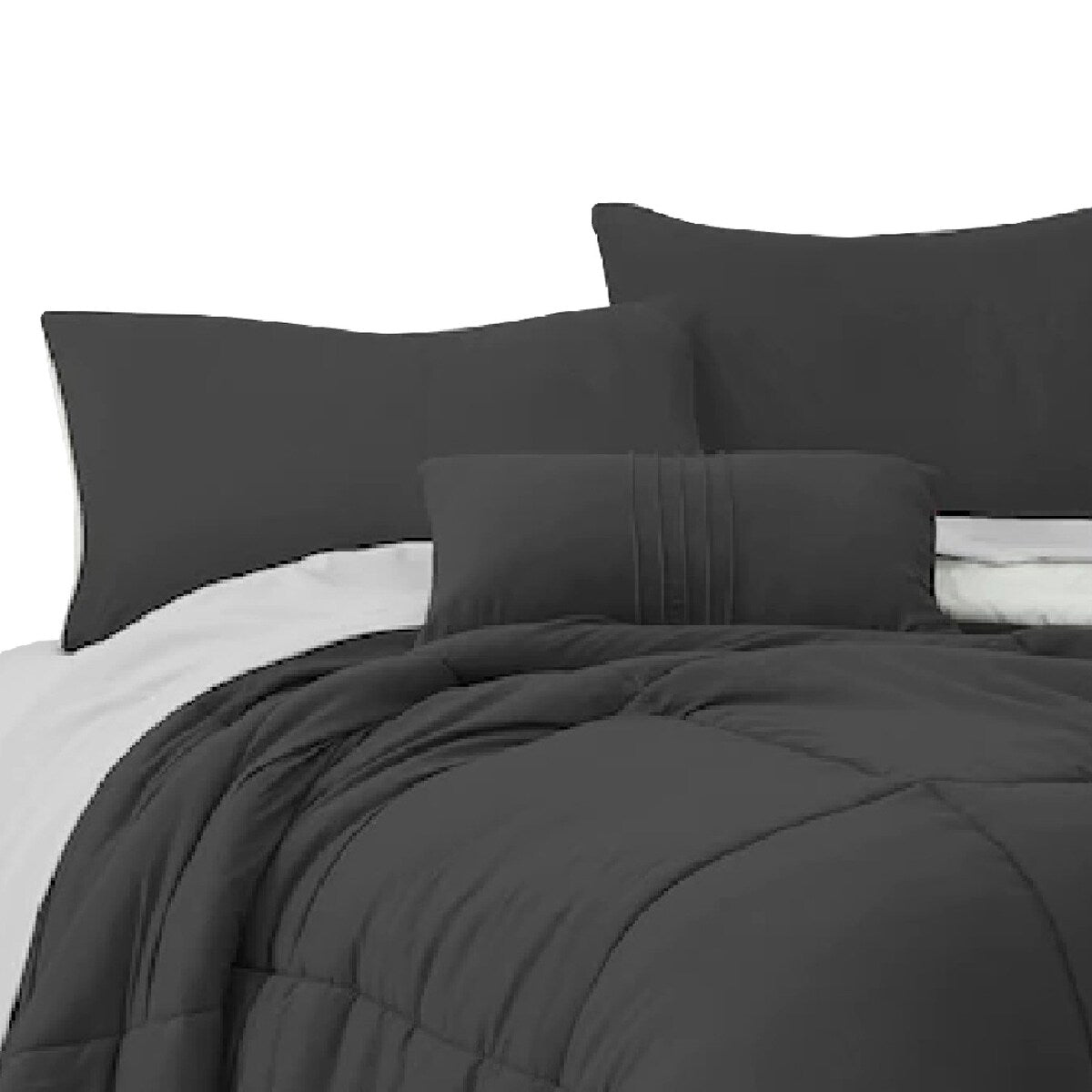 Alice 6 Piece Twin Comforter Set, Reversible, Dark Gray By The Urban Port