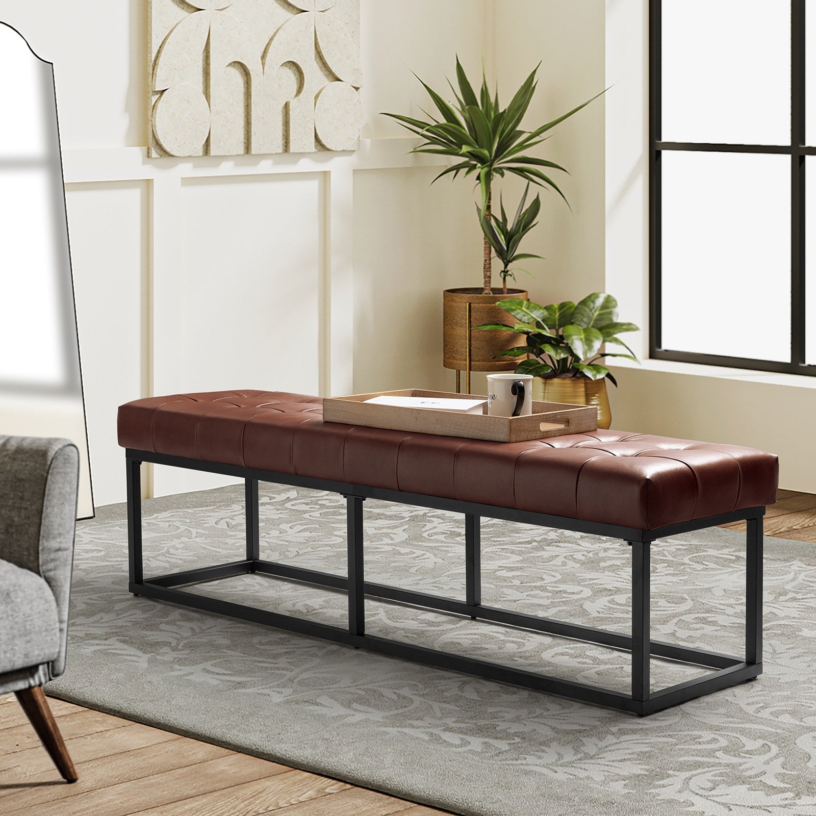 Alicia Classic Genuine Leather Durable Easy Suitable Bedroom Bench by Overstock