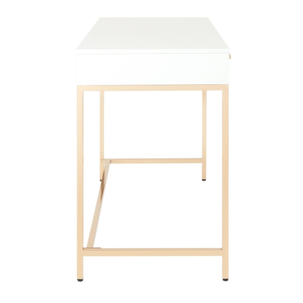 Alios Desk with White Gloss Finish and Gold Base