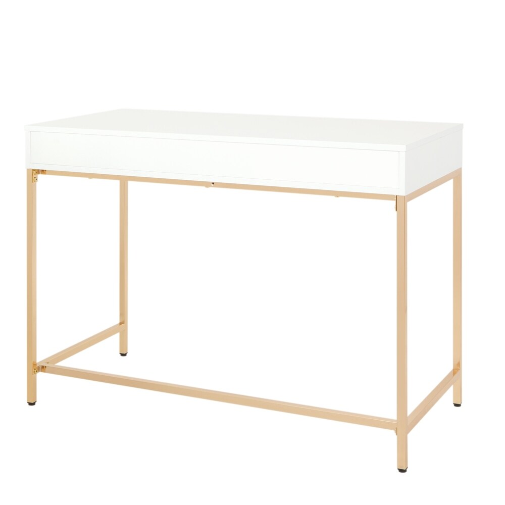 Alios Desk with White Gloss Finish and Gold Base
