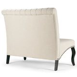 Alisa Beige Upholstered Settee Banquette Bench Loveseat Button Tufted