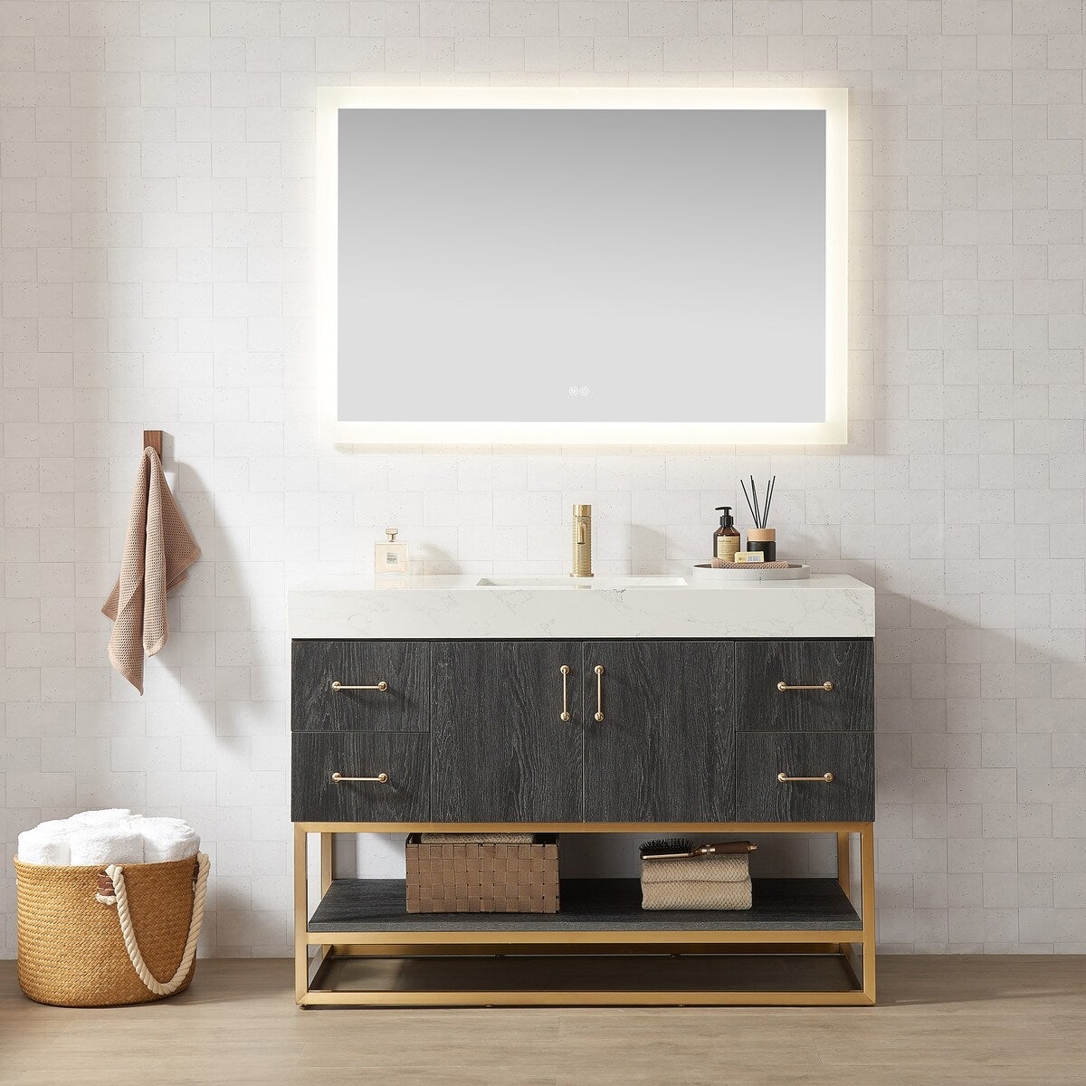 Alistair Bath Vanity with Grain White Stone Top without Mirror