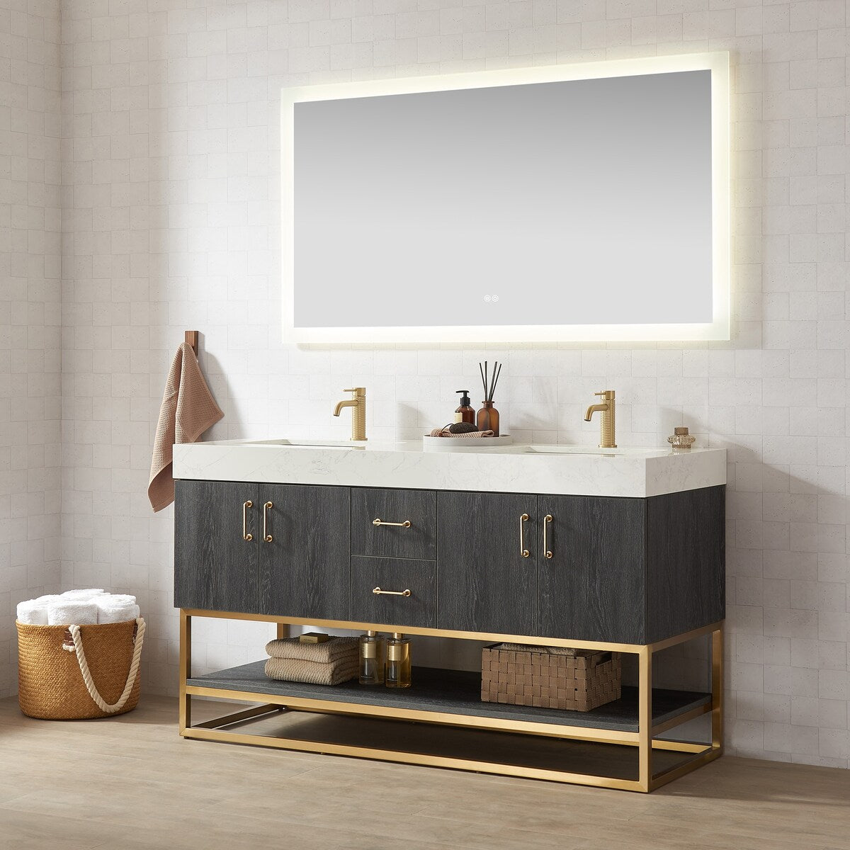 Alistair Bath Vanity with Grain White Stone Top without Mirror