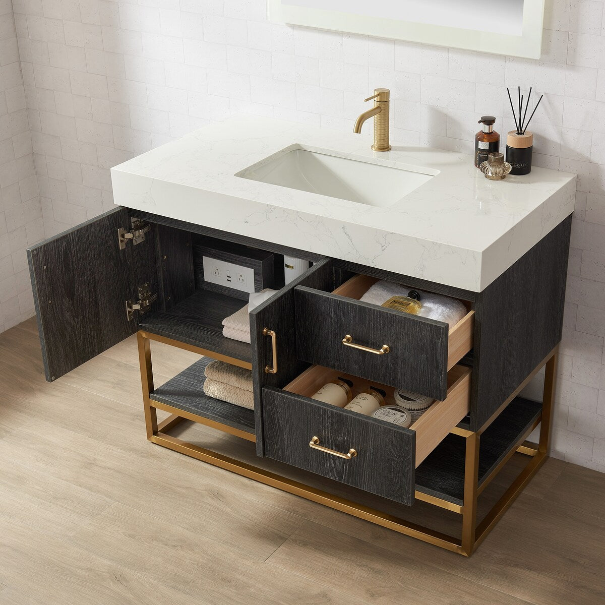 Alistair Bath Vanity with Grain White Stone Top without Mirror