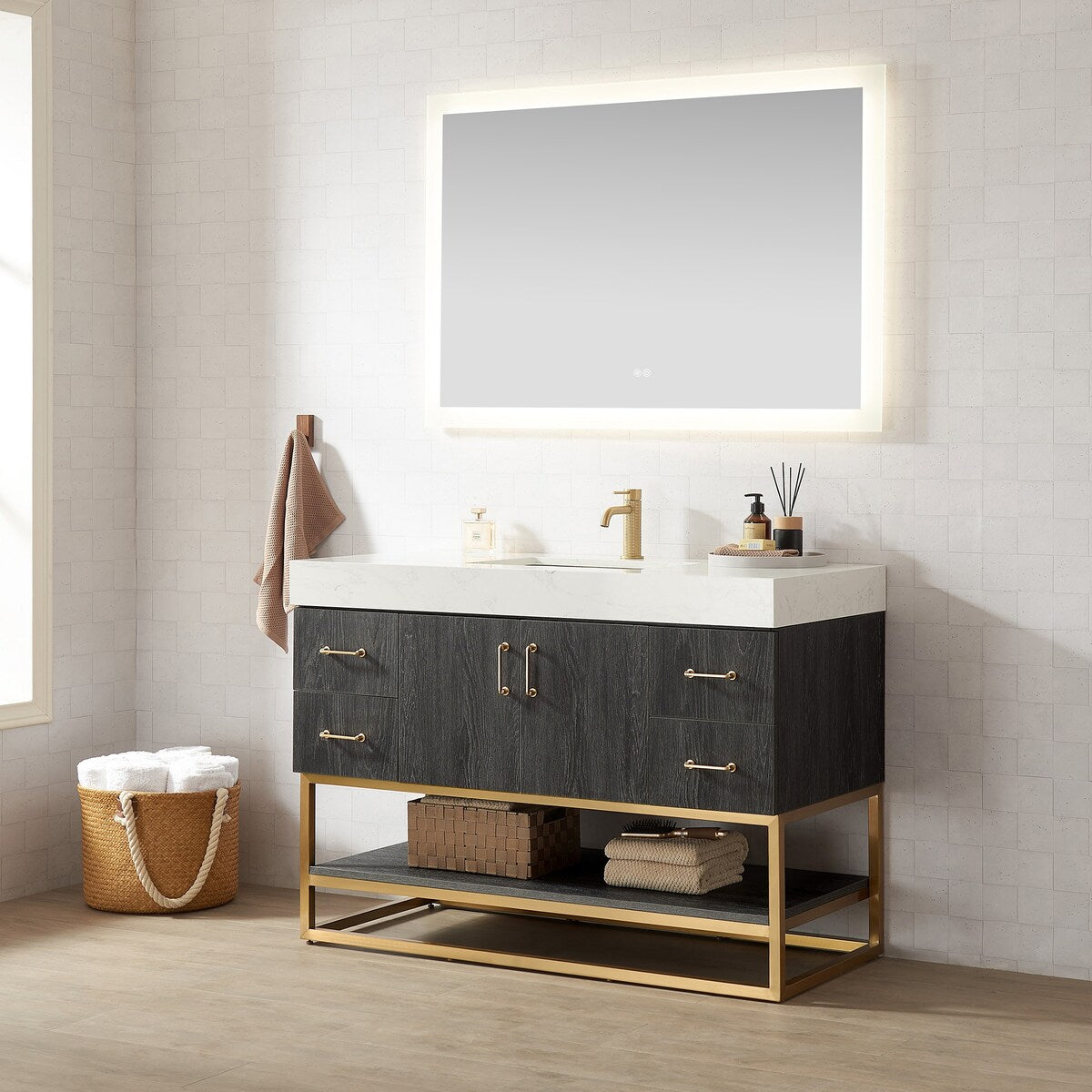Alistair Bath Vanity with Grain White Stone Top without Mirror