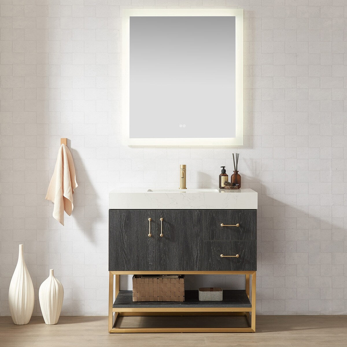 Alistair Bath Vanity with Grain White Stone Top without Mirror