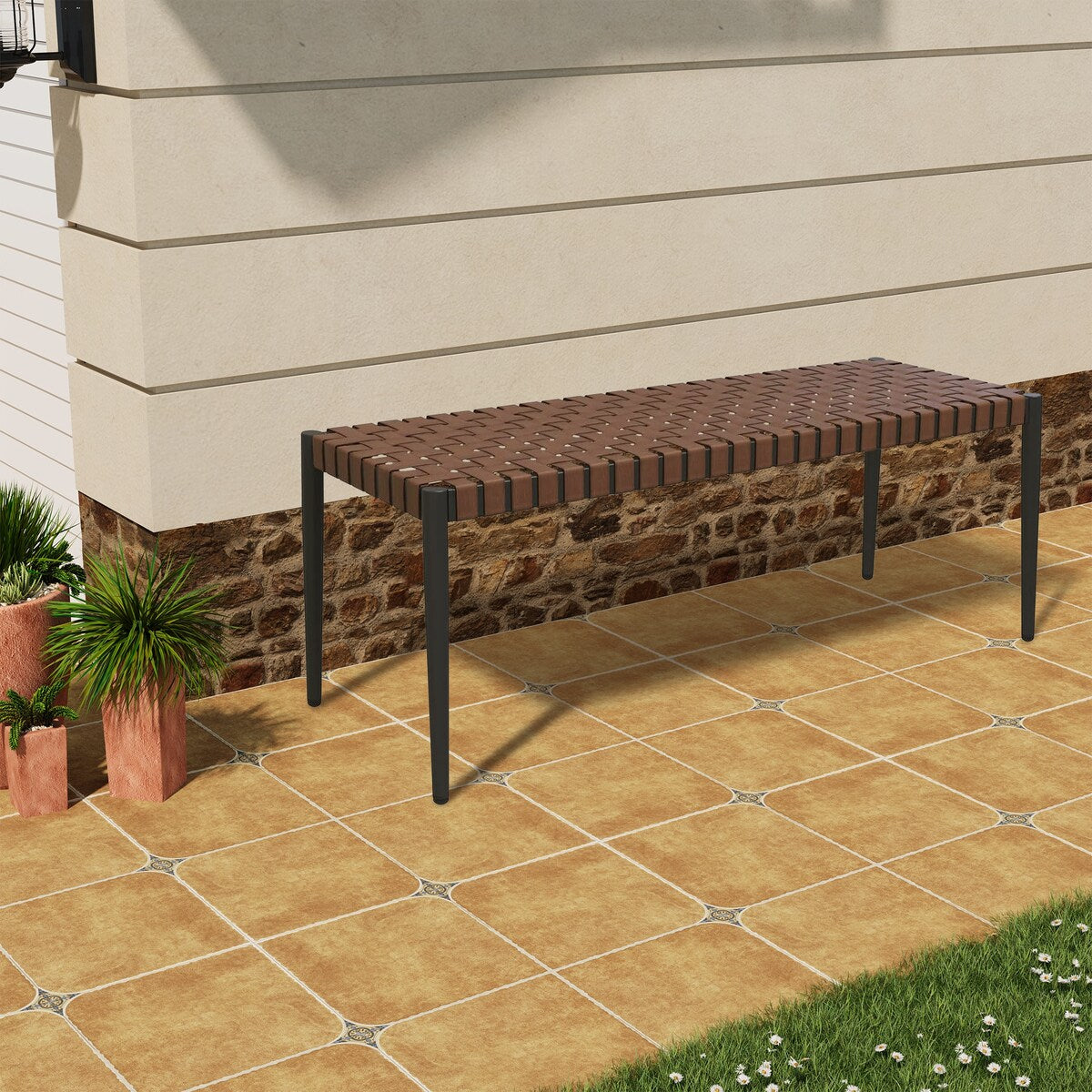 All-Iron Detachable Rattan Bench