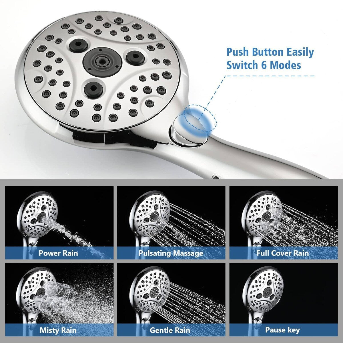 All Metal Bathtub Faucet with Sprayer, 6 Settings Handheld Shower with Switch