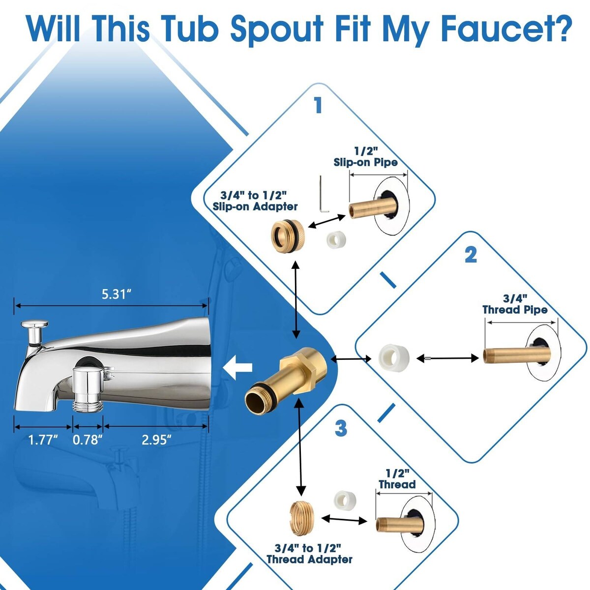 All Metal Bathtub Faucet with Sprayer, 6 Settings Handheld Shower with Switch