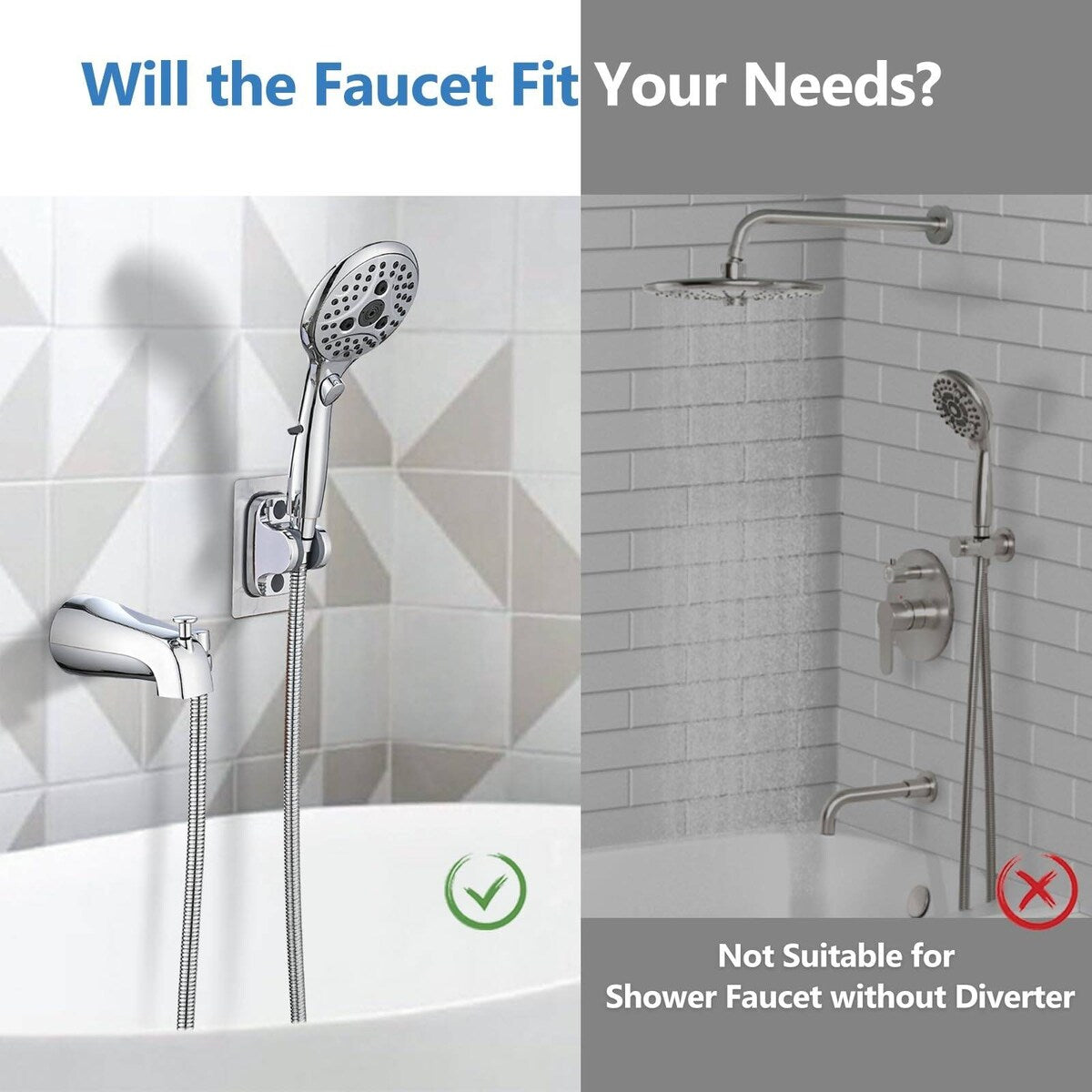 All Metal Bathtub Faucet with Sprayer, 6 Settings Handheld Shower with Switch