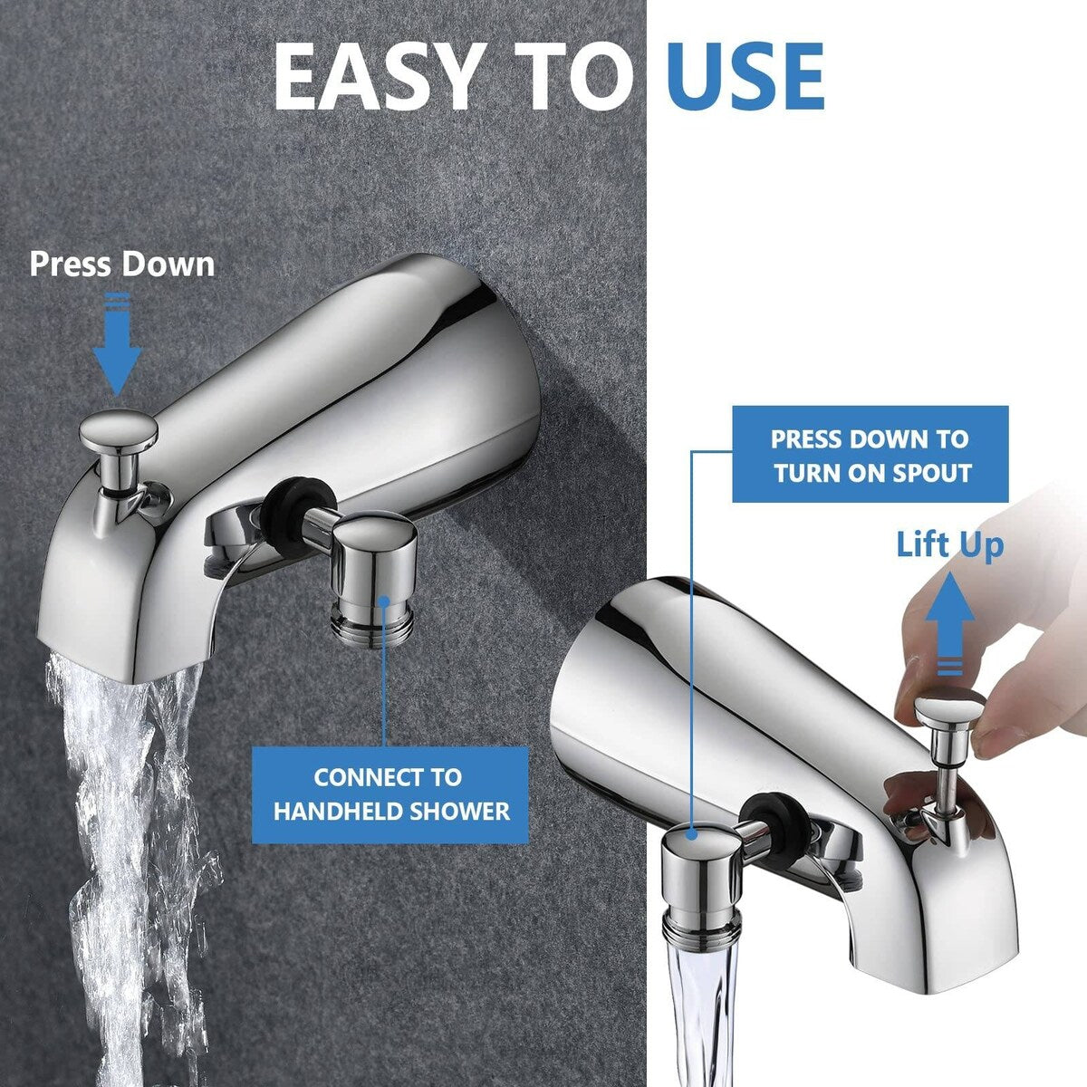 All Metal Bathtub Faucet with Sprayer, 6 Settings Handheld Shower with Switch
