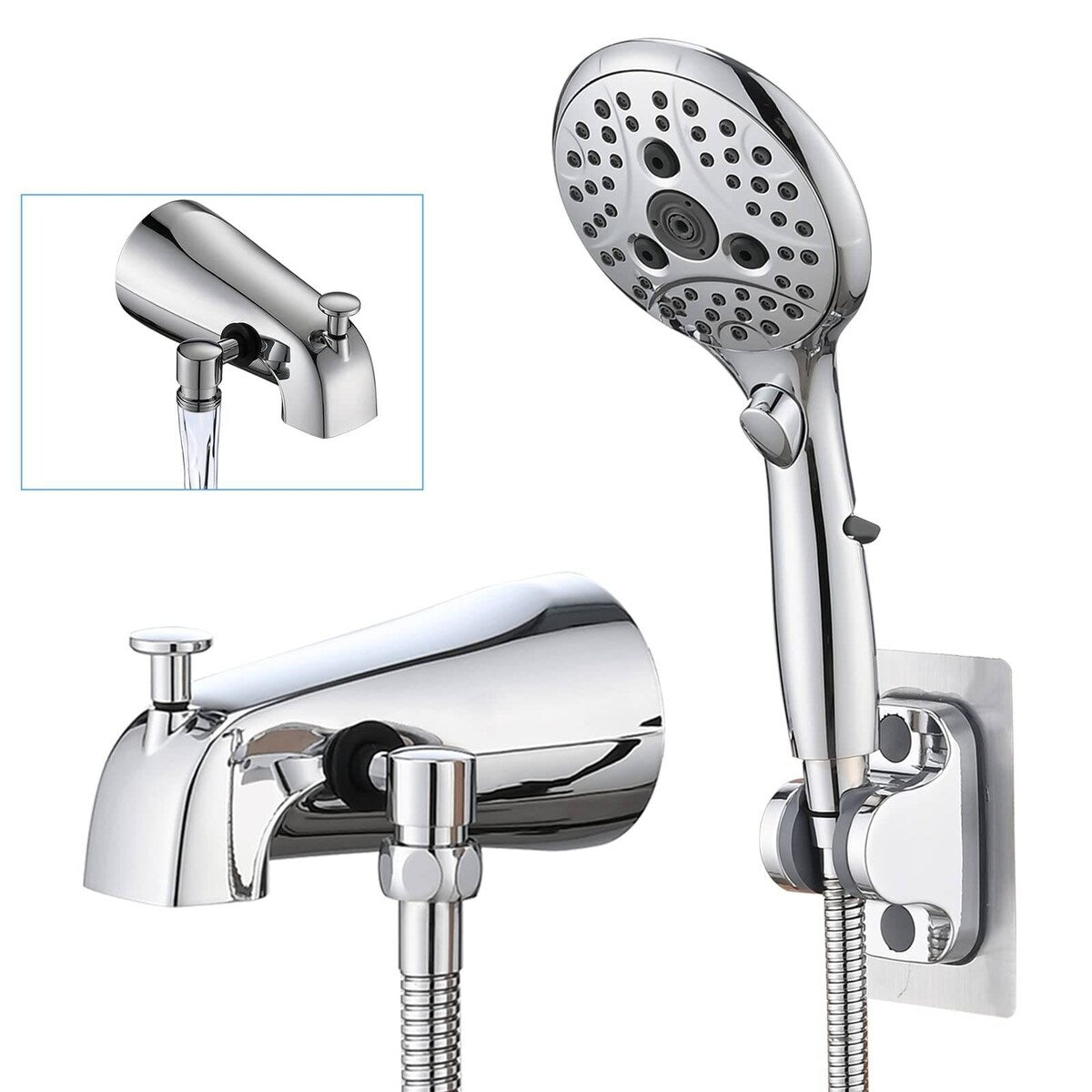 All Metal Bathtub Faucet with Sprayer, 6 Settings Handheld Shower with Switch
