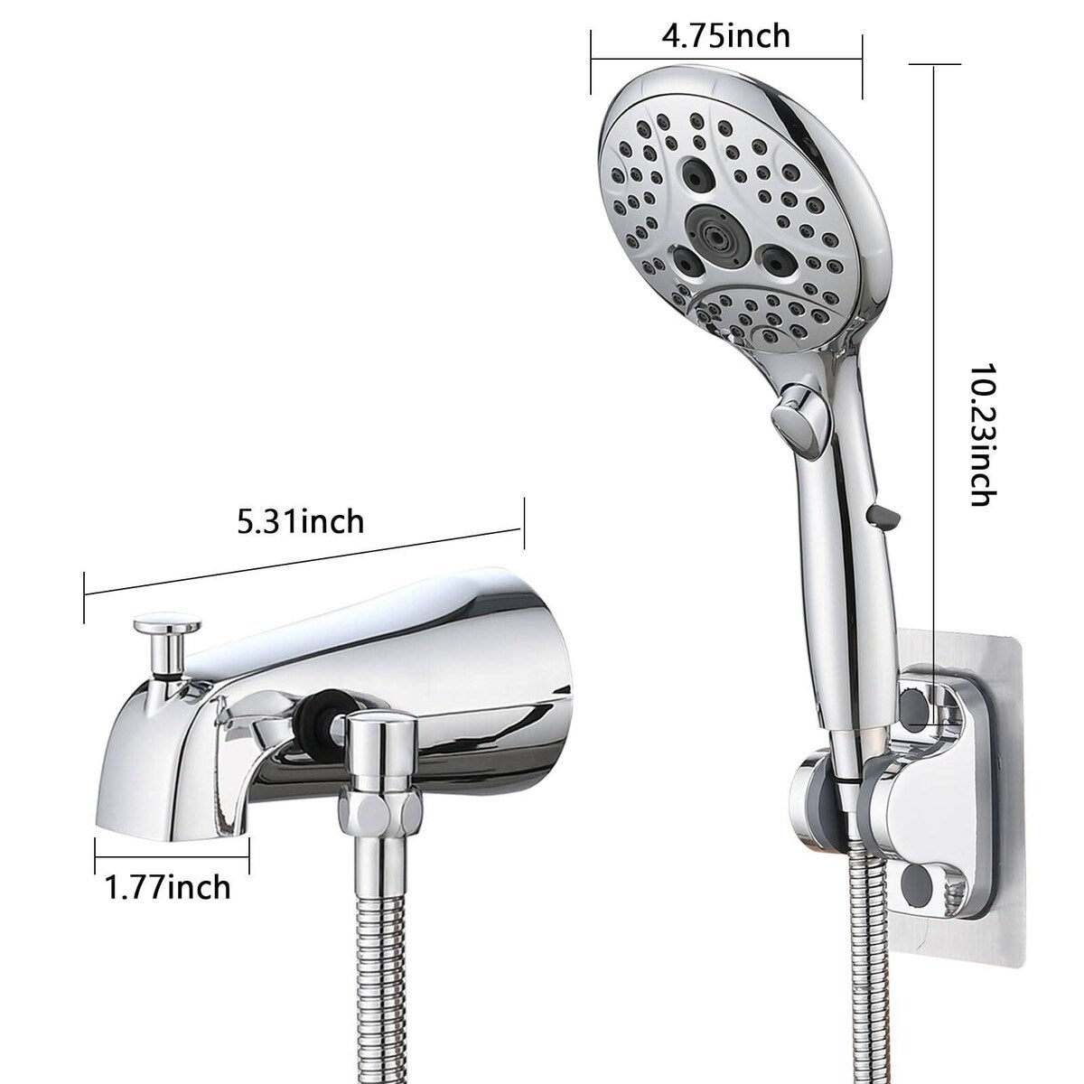 All Metal Bathtub Faucet with Sprayer, 6 Settings Handheld Shower with Switch