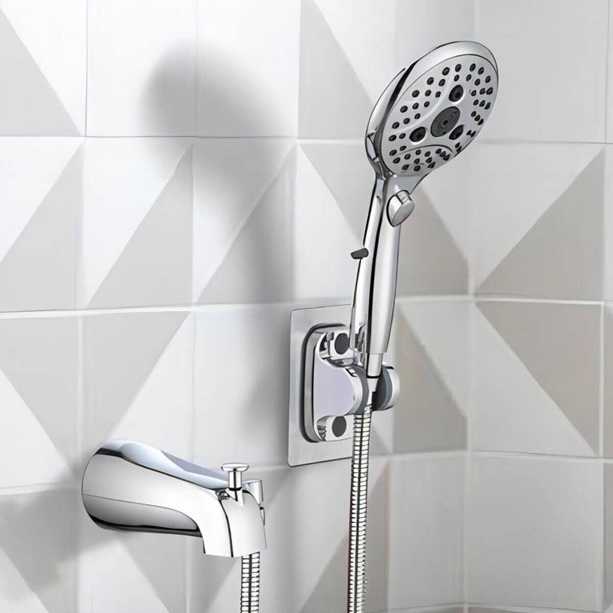 All Metal Bathtub Faucet with Sprayer, 6 Settings Handheld Shower with Switch