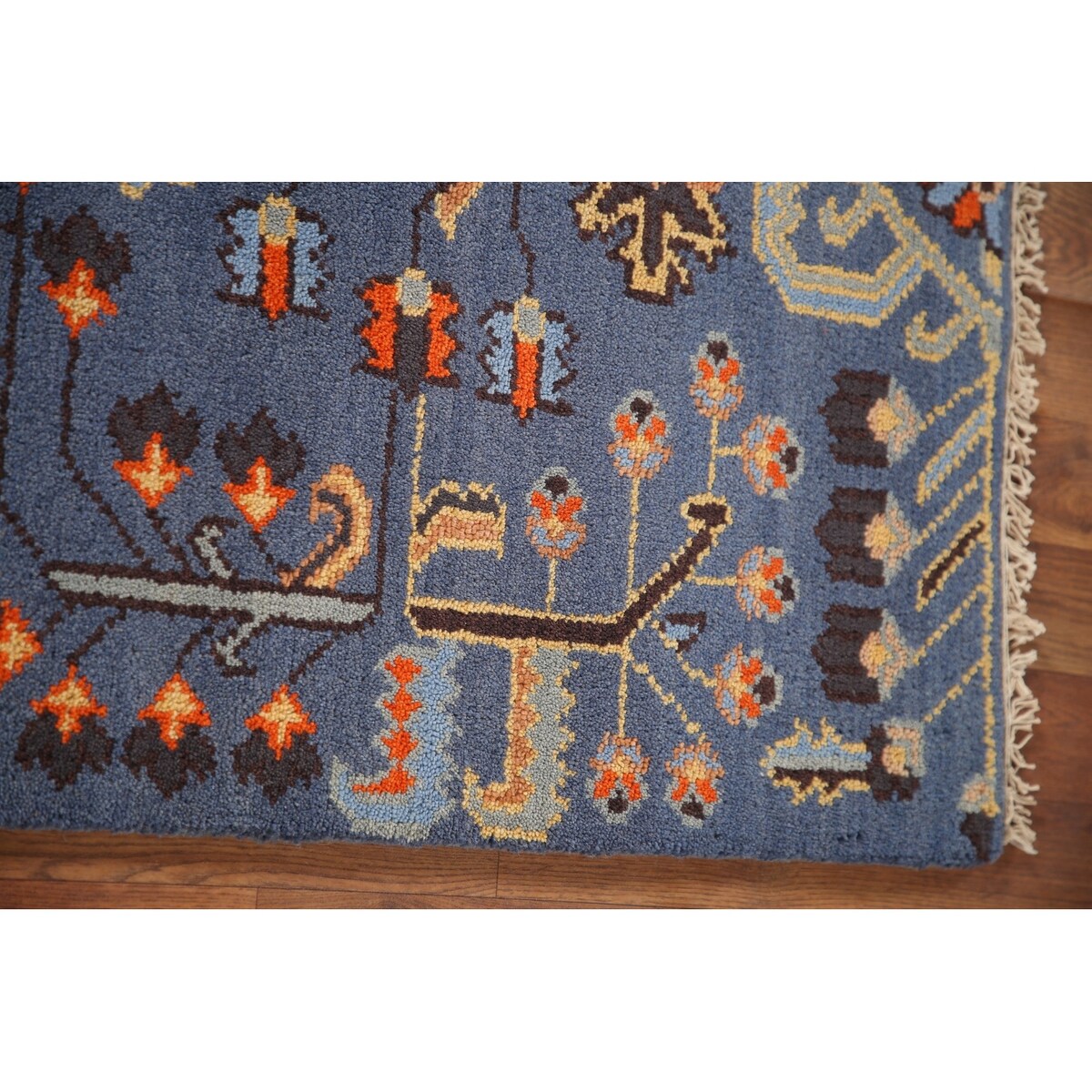 All-Over Blue Kazak Indian Accent Area Rug Hand-Knotted Wool Carpet - 3'1"x 5'0"