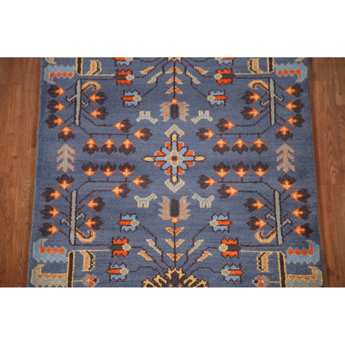 All-Over Blue Kazak Indian Accent Area Rug Hand-Knotted Wool Carpet - 3'1"x 5'0"