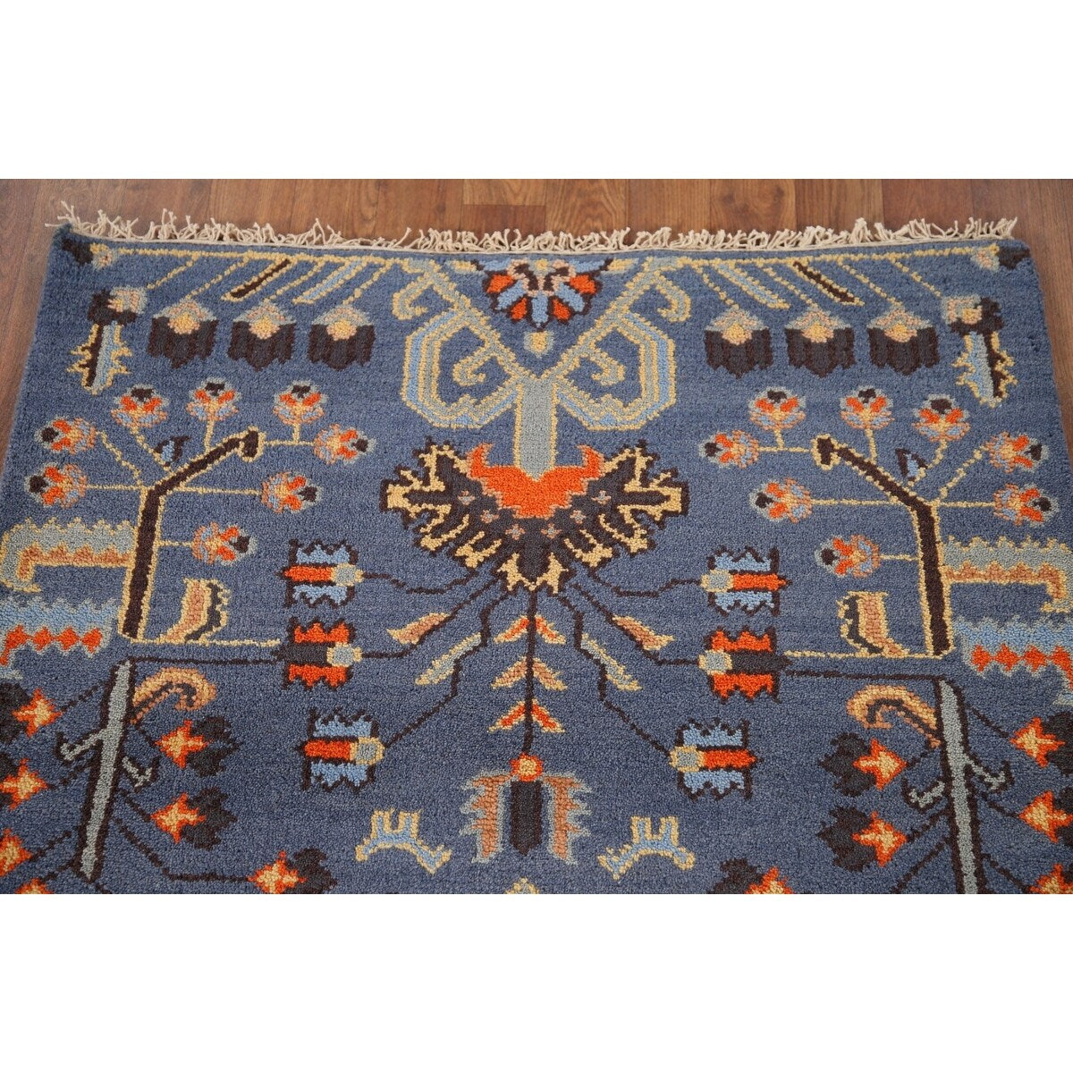 All-Over Blue Kazak Indian Accent Area Rug Hand-Knotted Wool Carpet - 3'1"x 5'0"