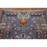 All-Over Blue Kazak Indian Accent Area Rug Hand-Knotted Wool Carpet - 3'1"x 5'0"