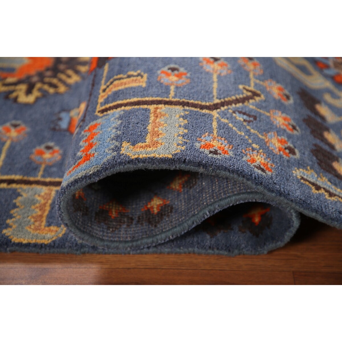 All-Over Blue Kazak Indian Accent Area Rug Hand-Knotted Wool Carpet - 3'1"x 5'0"