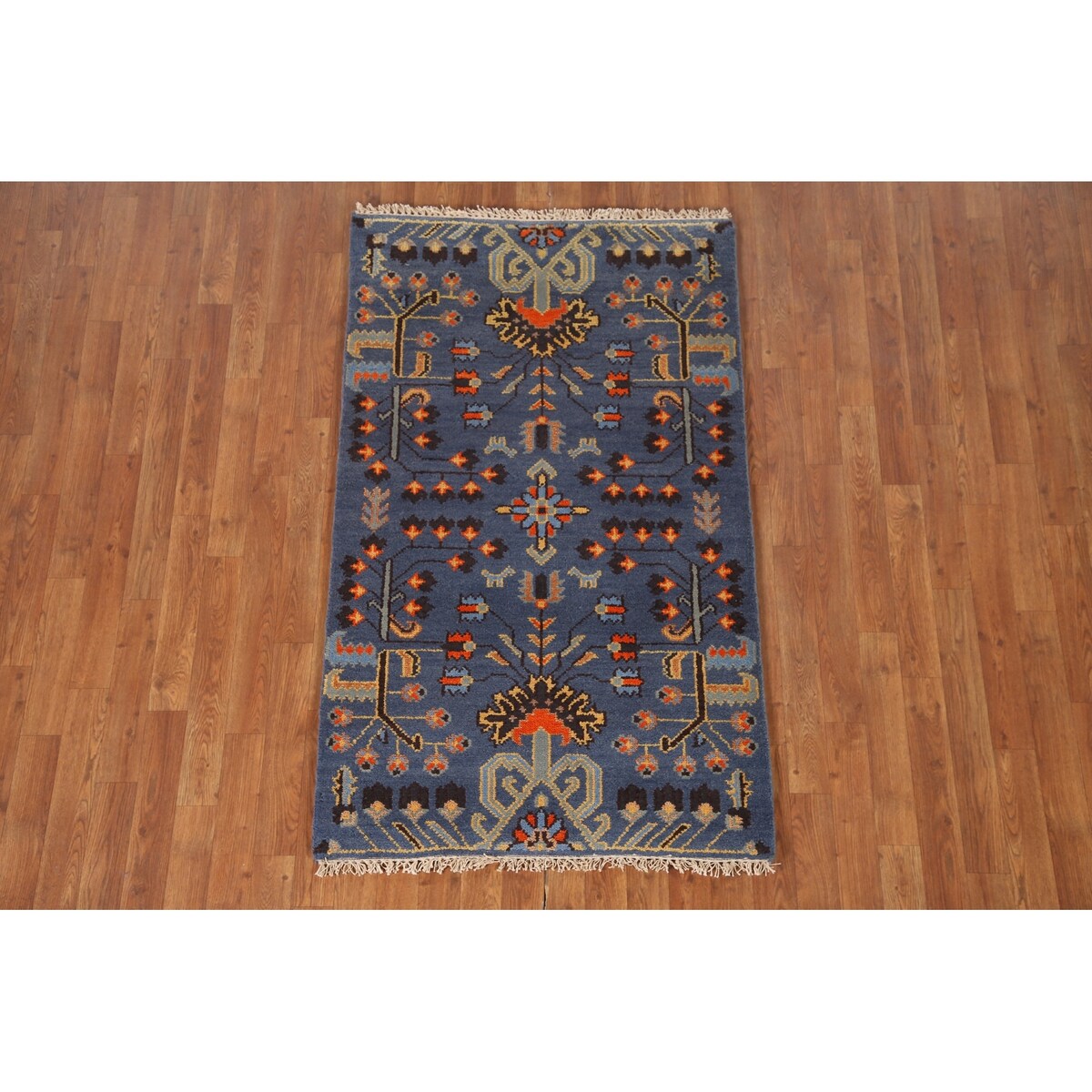 All-Over Blue Kazak Indian Accent Area Rug Hand-Knotted Wool Carpet - 3'1"x 5'0"