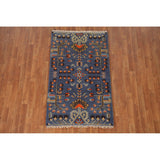 All-Over Blue Kazak Indian Accent Area Rug Hand-Knotted Wool Carpet - 3'1"x 5'0"
