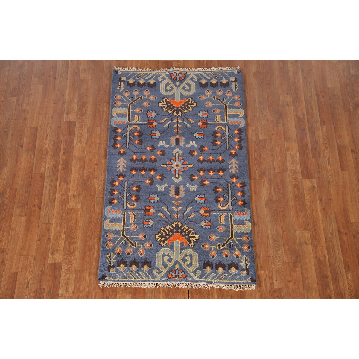 All-Over Blue Kazak Indian Accent Area Rug Hand-Knotted Wool Carpet - 3'1"x 5'0"