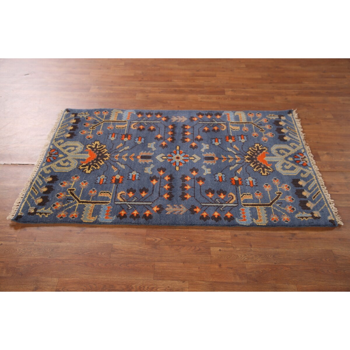 All-Over Blue Kazak Indian Accent Area Rug Hand-Knotted Wool Carpet - 3'1"x 5'0"