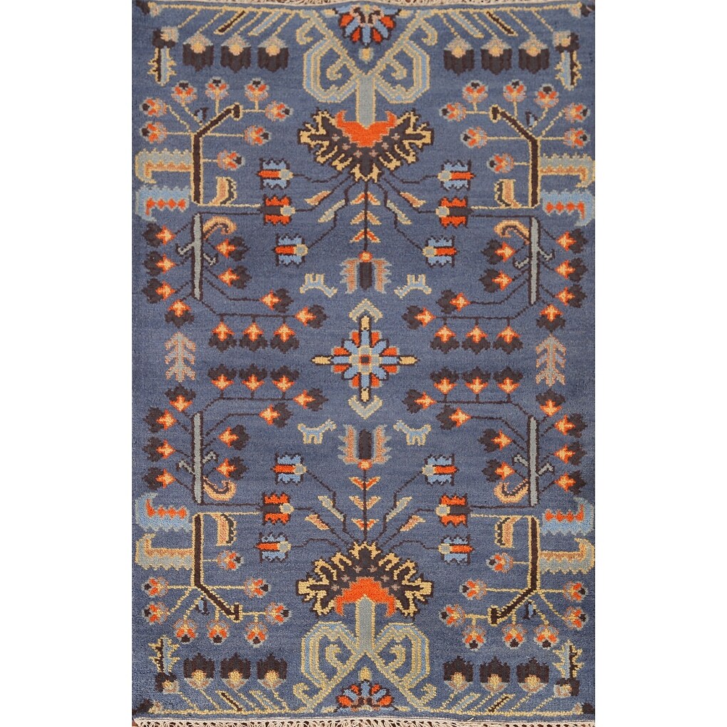 All-Over Blue Kazak Indian Accent Area Rug Hand-Knotted Wool Carpet - 3'1"x 5'0"
