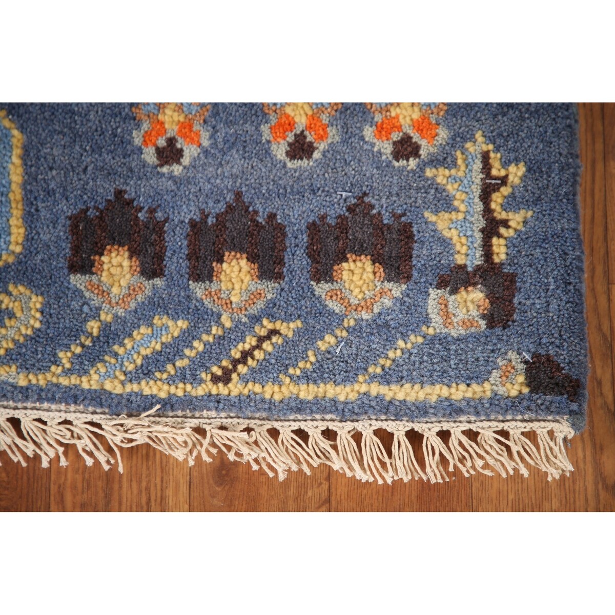 All-Over Blue Kazak Indian Accent Area Rug Hand-Knotted Wool Carpet - 3'1"x 5'0"