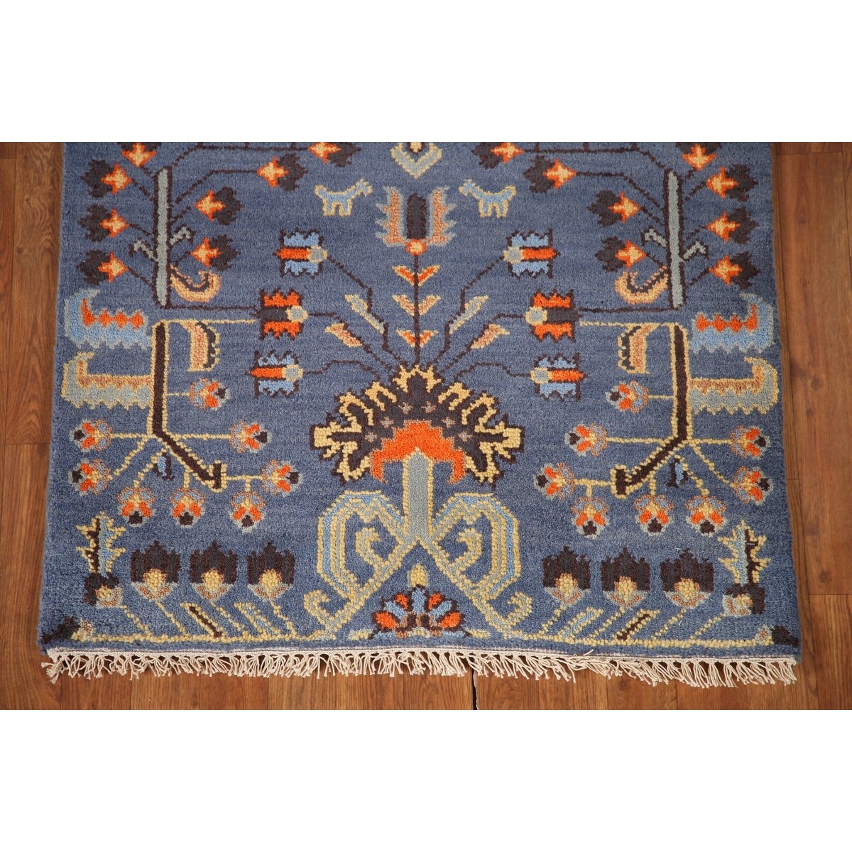 All-Over Blue Kazak Indian Accent Area Rug Hand-Knotted Wool Carpet - 3'1"x 5'0"