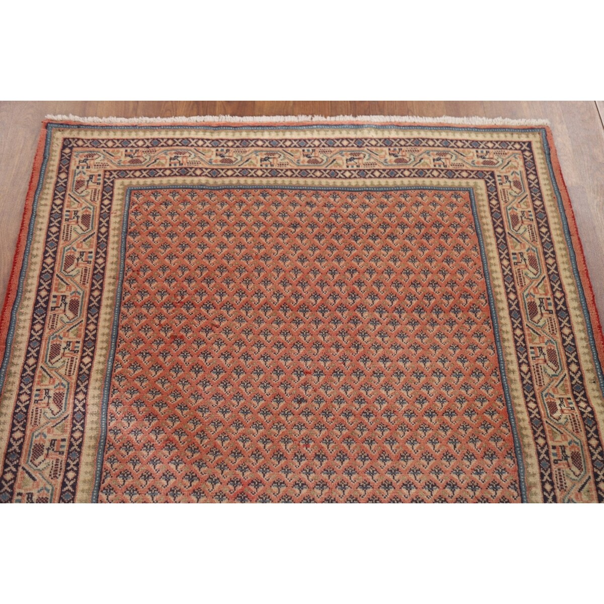 All-Over Botemir Persian Runner Vintage Rug Hand-knotted Wool Carpet - 3'4" x 9'5"