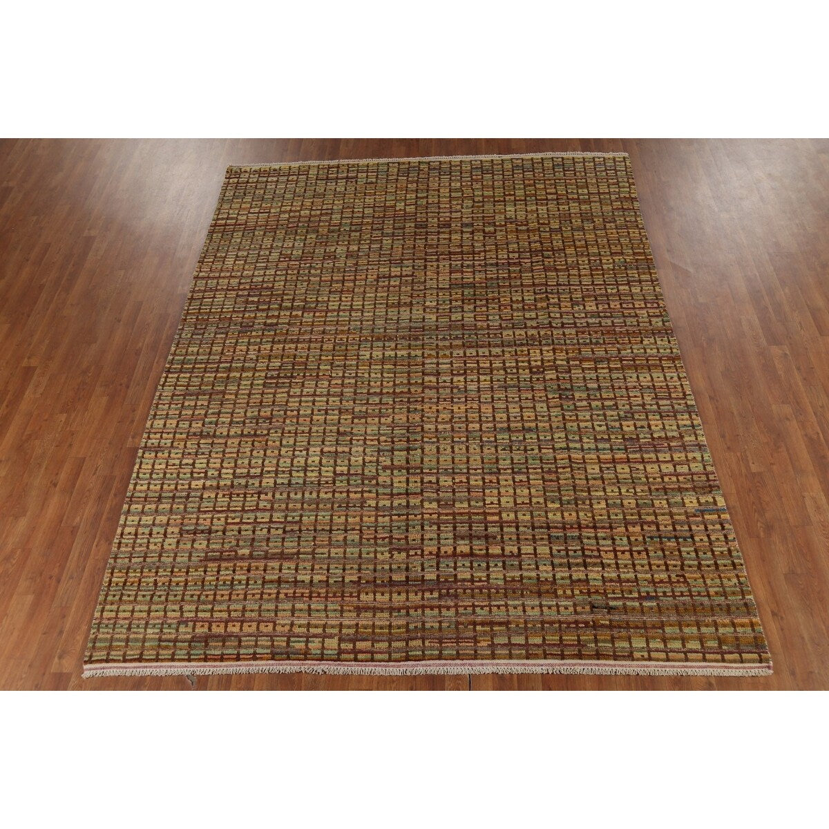All-Over Checkered Moroccan Area Rug Hand-Knotted Wool Carpet - 8'0"x 10'3"