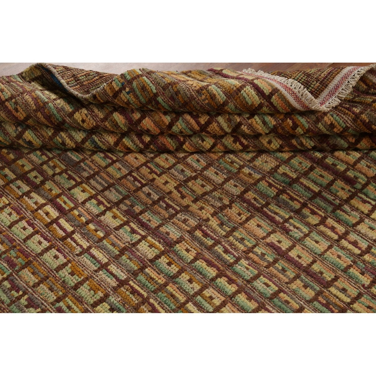 All-Over Checkered Moroccan Area Rug Hand-Knotted Wool Carpet - 8'0"x 10'3"