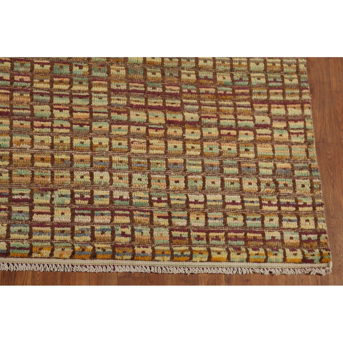 All-Over Checkered Moroccan Area Rug Hand-Knotted Wool Carpet - 8'0"x 10'3"
