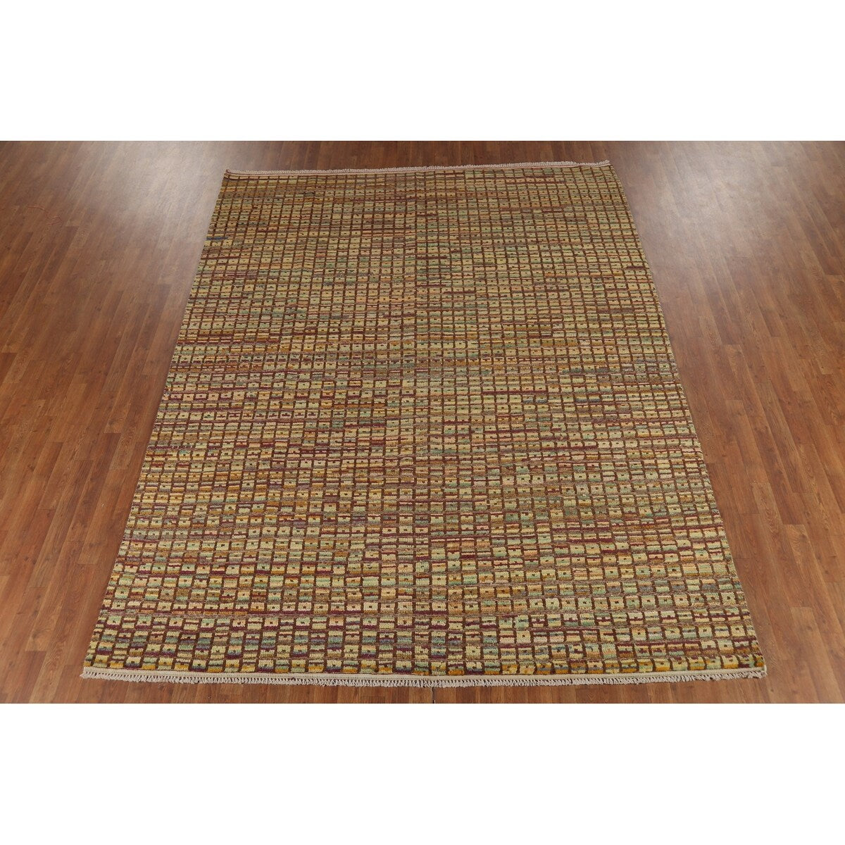 All-Over Checkered Moroccan Area Rug Hand-Knotted Wool Carpet - 8'0"x 10'3"