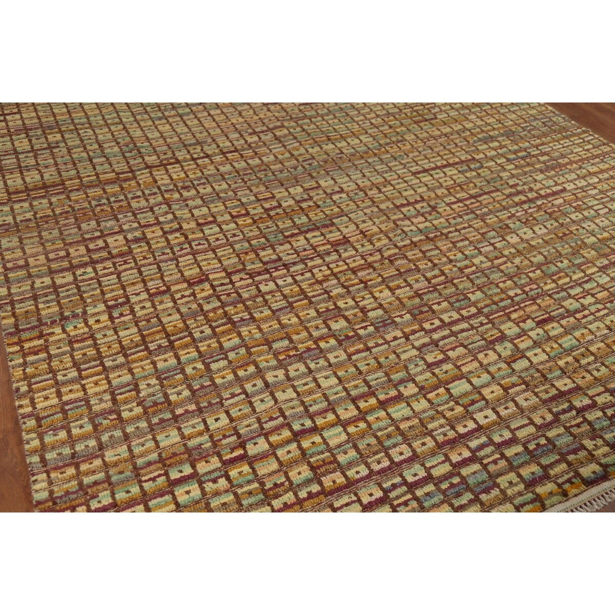 All-Over Checkered Moroccan Area Rug Hand-Knotted Wool Carpet - 8'0"x 10'3"