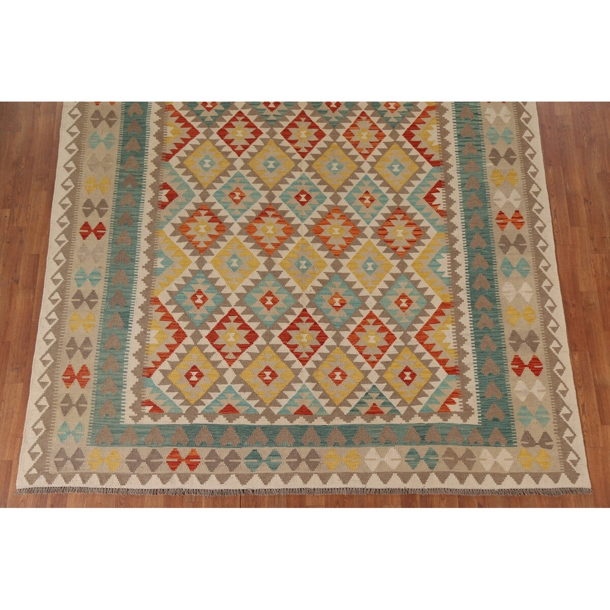 All-Over Geometric Kilim Oriental Area Rug Hand-woven Wool Carpet - 8'2" x 11'5"