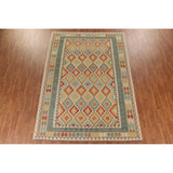 All-Over Geometric Kilim Oriental Area Rug Hand-woven Wool Carpet - 8'2" x 11'5"
