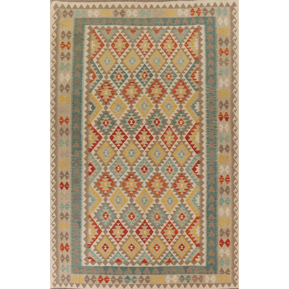 All-Over Geometric Kilim Oriental Area Rug Hand-woven Wool Carpet - 8'2" x 11'5"