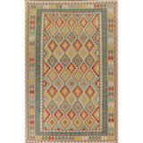All-Over Geometric Kilim Oriental Area Rug Hand-woven Wool Carpet - 8'2" x 11'5"