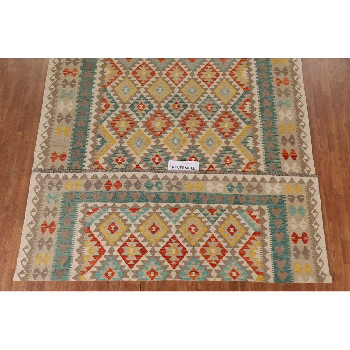 All-Over Geometric Kilim Oriental Area Rug Hand-woven Wool Carpet - 8'2" x 11'5"