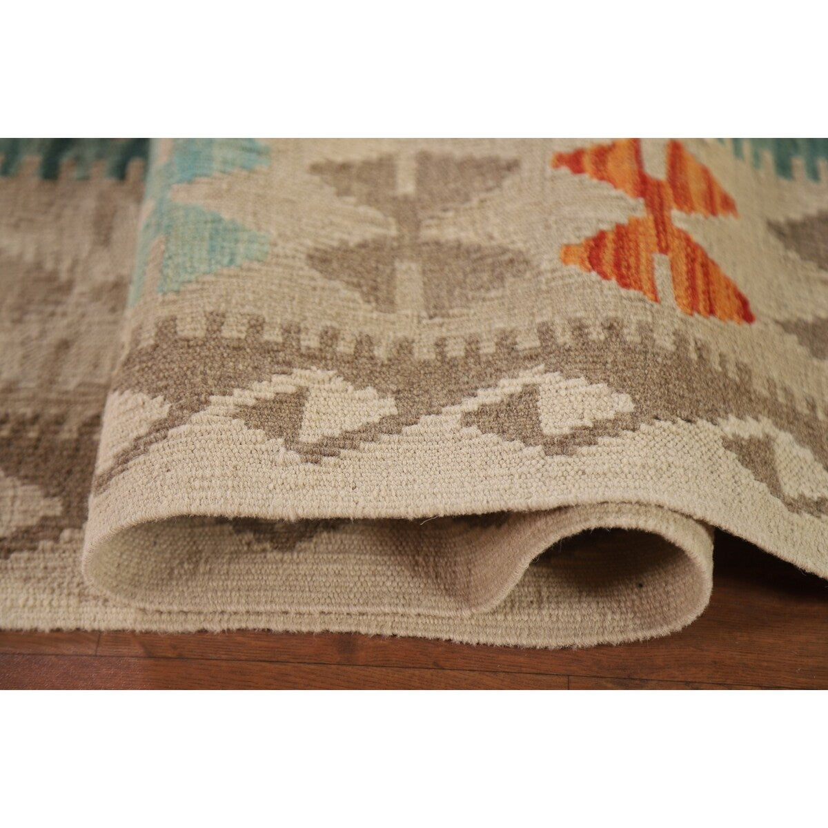 All-Over Geometric Kilim Oriental Area Rug Hand-woven Wool Carpet - 8'2" x 11'5"