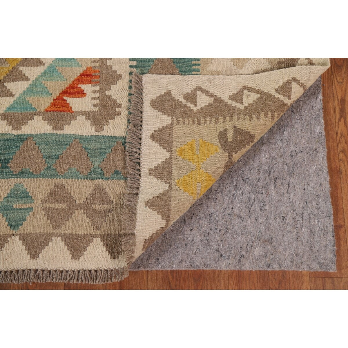 All-Over Geometric Kilim Oriental Area Rug Hand-woven Wool Carpet - 8'2" x 11'5"