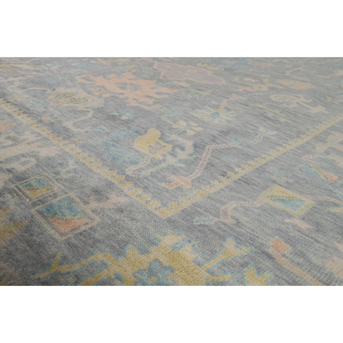 All-Over Gray Oushak Oriental Area Rug Hand-Knotted Wool Carpet - 8'1" x 10'0"