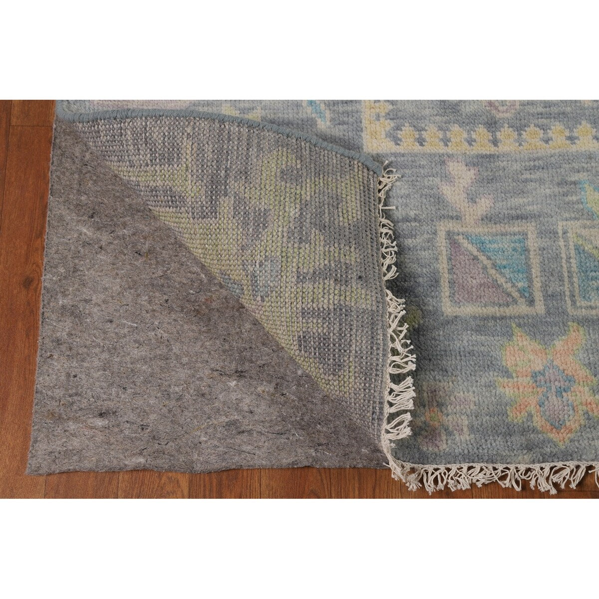 All-Over Gray Oushak Oriental Area Rug Hand-Knotted Wool Carpet - 8'1" x 10'0"