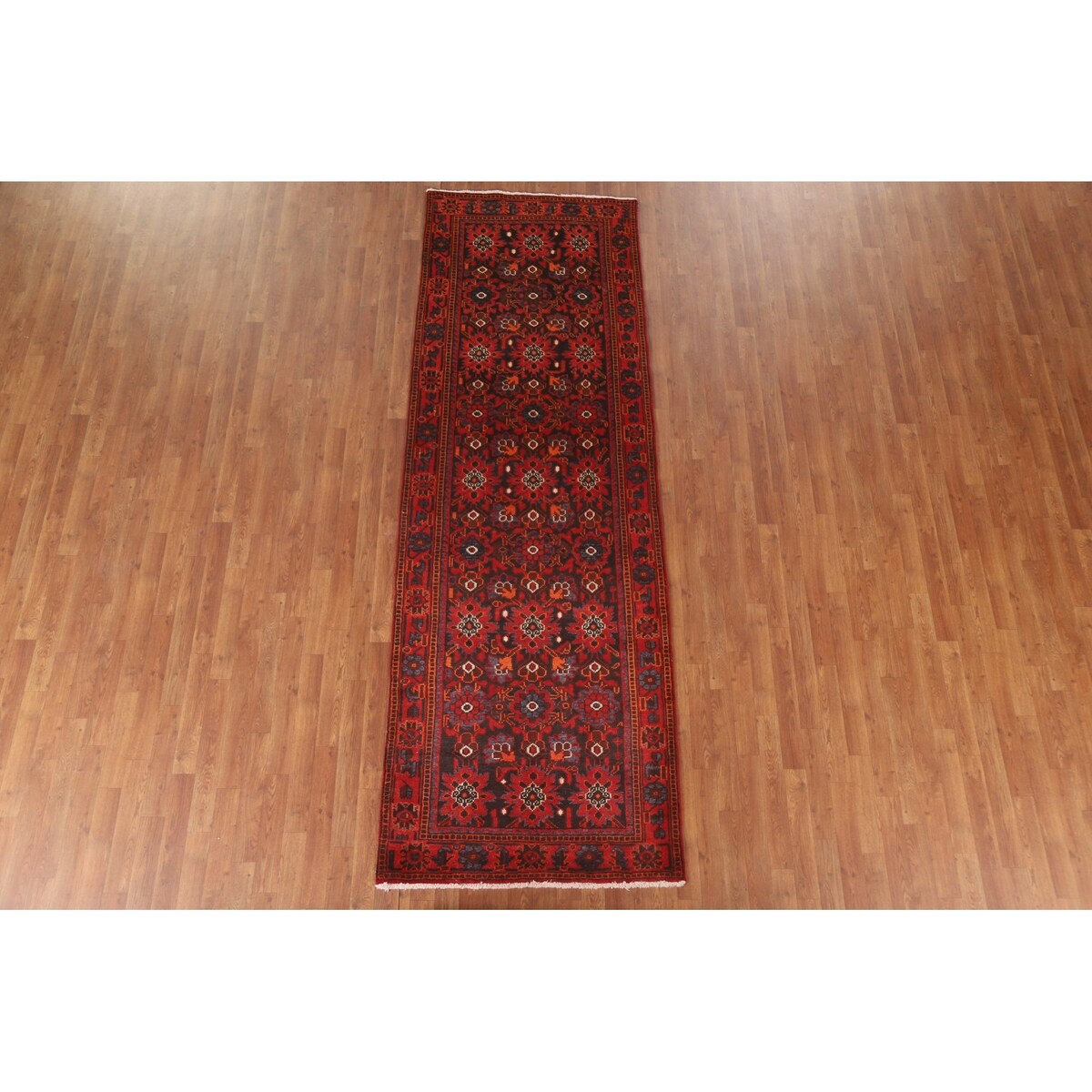 All-Over Hamedan Persian Vintage Runner Rug Hand-knotted Wool Carpet - 3'4"x 10'4"