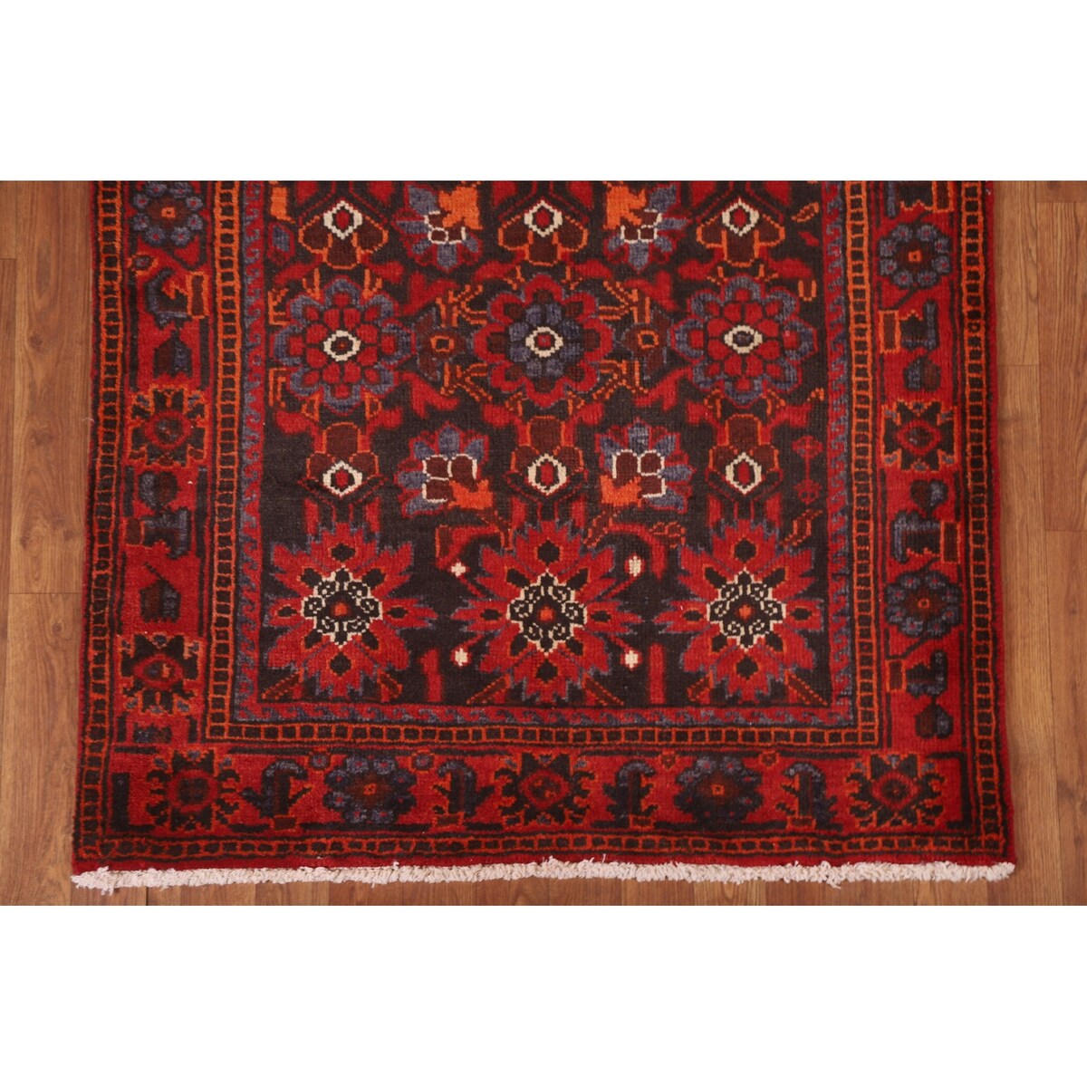 All-Over Hamedan Persian Vintage Runner Rug Hand-knotted Wool Carpet - 3'4"x 10'4"