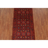 All-Over Hamedan Persian Vintage Runner Rug Hand-knotted Wool Carpet - 3'4"x 10'4"
