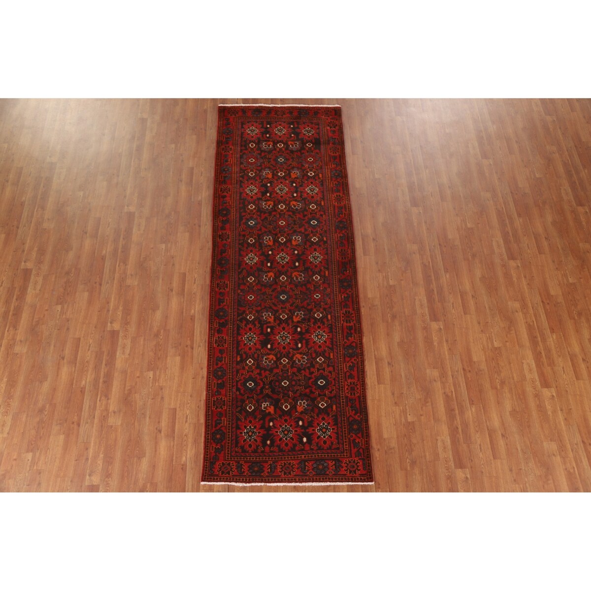 All-Over Hamedan Persian Vintage Runner Rug Hand-knotted Wool Carpet - 3'4"x 10'4"
