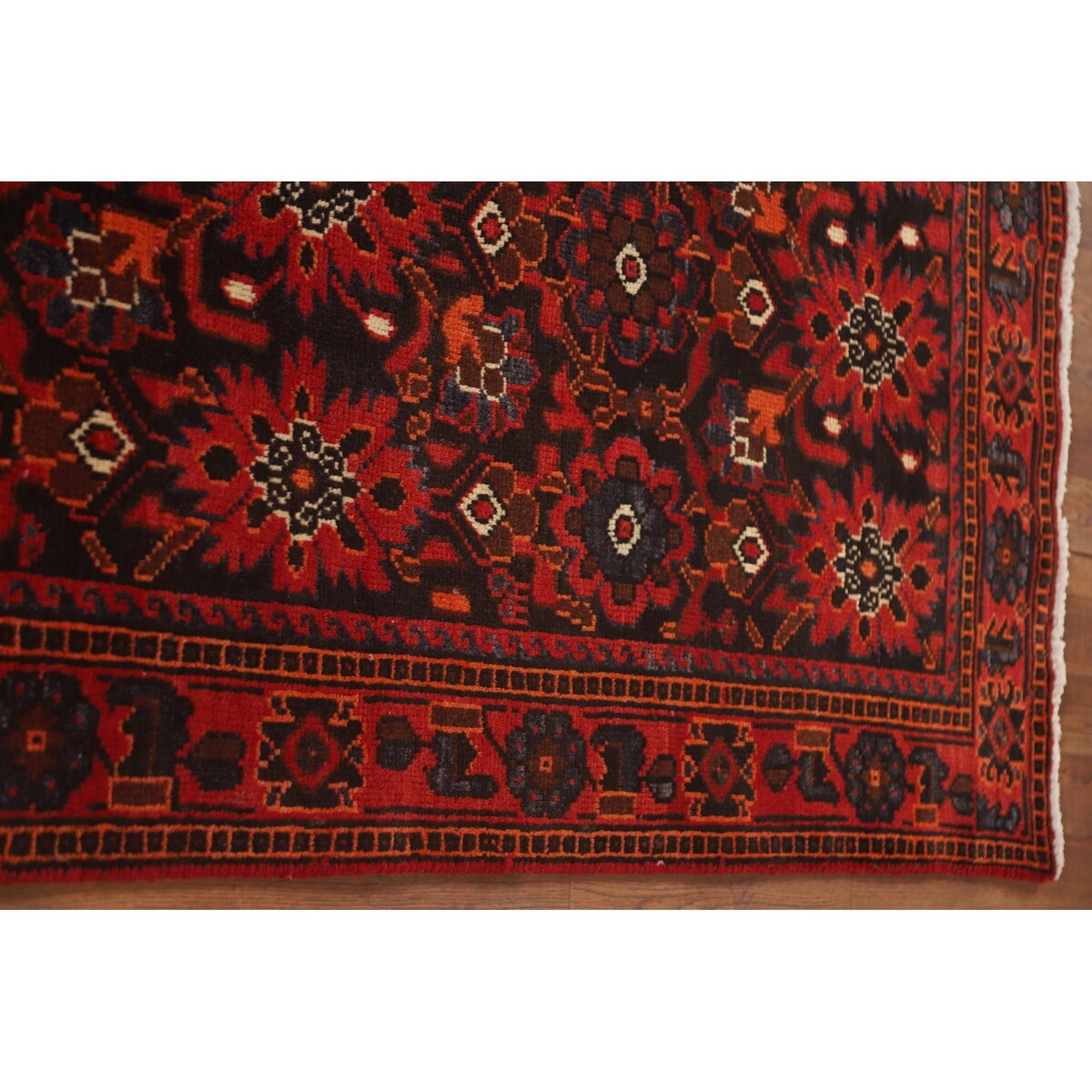 All-Over Hamedan Persian Vintage Runner Rug Hand-knotted Wool Carpet - 3'4"x 10'4"